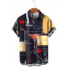 Men's Wine Glass Print Shirt 82145897X