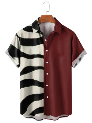 Men's Patchwork Zebra Print Shirt 43731428X