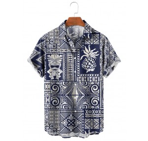 Men's Hawaiian Style Tribal Logo Element Short Sleeve Shirt