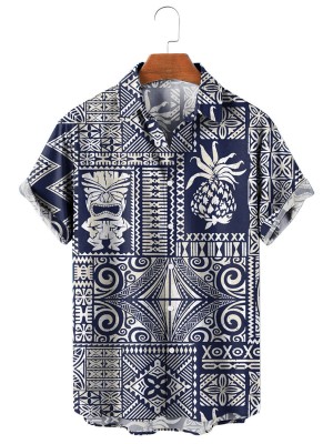 Men's Hawaiian Style Tribal Logo Element Short Sleeve Shirt